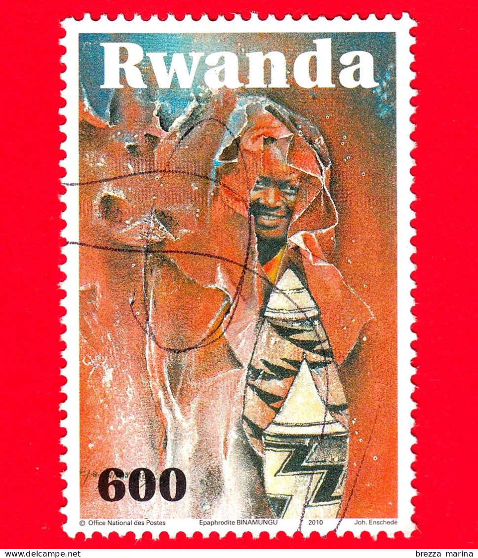 RWANDA  - Usato - 2010 - Arte E Cultura - Volto Che Guarda Attraverso Il Tessuto Strappato - 600 - Gebruikt