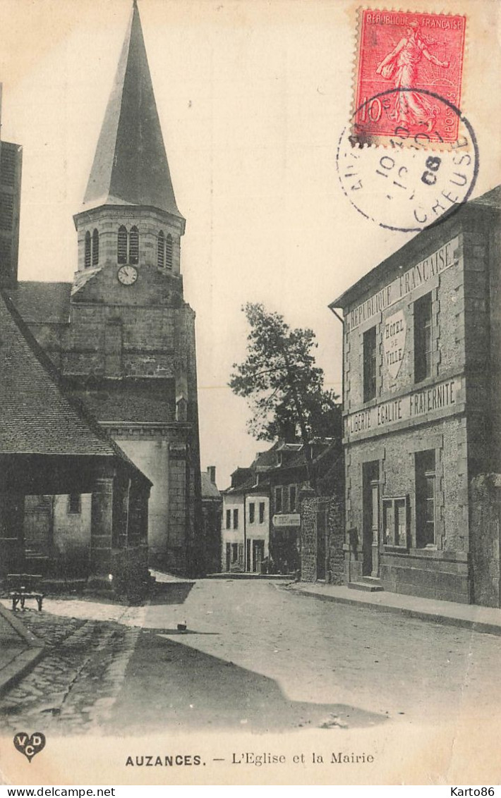 Auzances * 1905 * Place De La Mairie Et église Du Village * Hôtel De Ville * Halle - Auzances