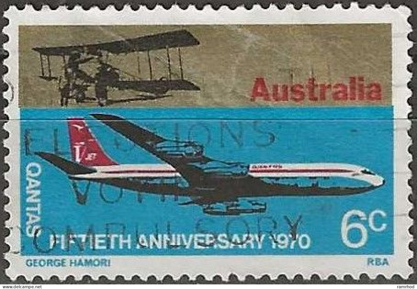 AUSTRALIA 1970 50th Anniversary Of QANTAS Airline - 6c Boeing 707 And Avro 504 FU - Used Stamps