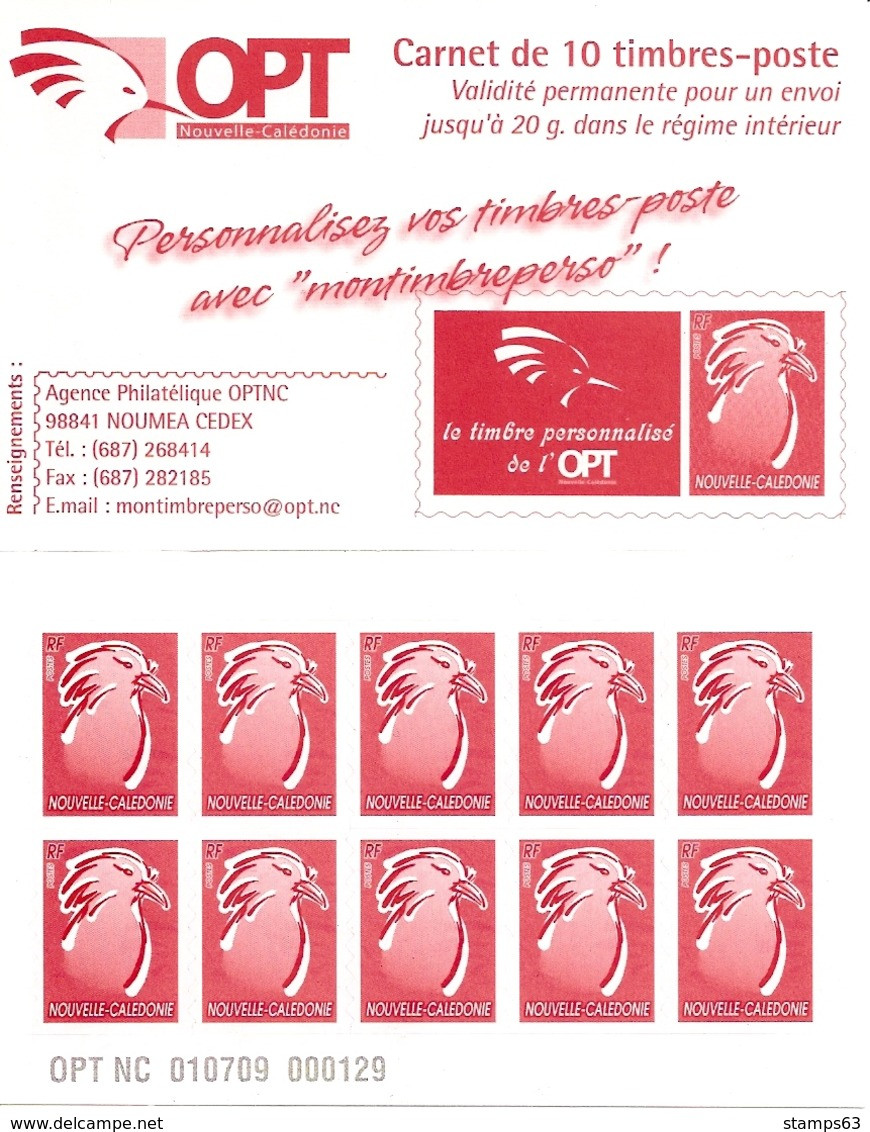 NEW CALEDONIA / NOUV CALEDONIE, 2009, Booklet / Carnet 21 , 10x Cagou De Lavergne, Red, No Printer's Name - Postzegelboekjes