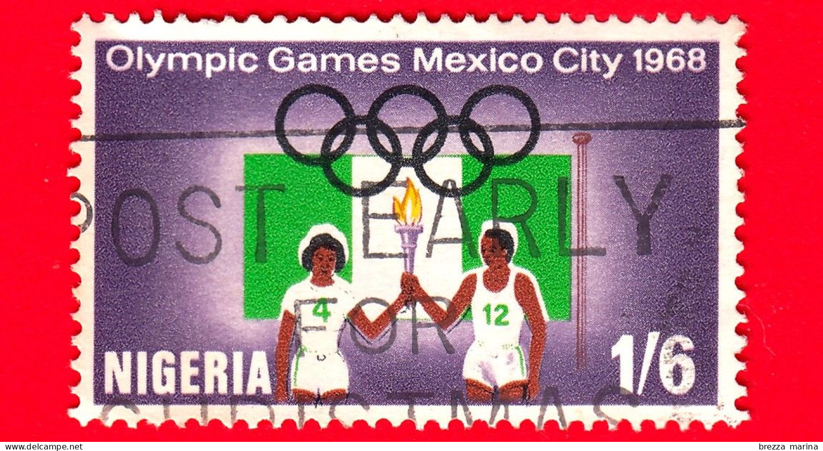 NIGERIA  - Usato - 1968 - Olimpiadi - Giochi Olimpici - Città Del Messico - Anelli Olimpici, Bandiera E Atleti - 1'6 - Nigeria (1961-...)