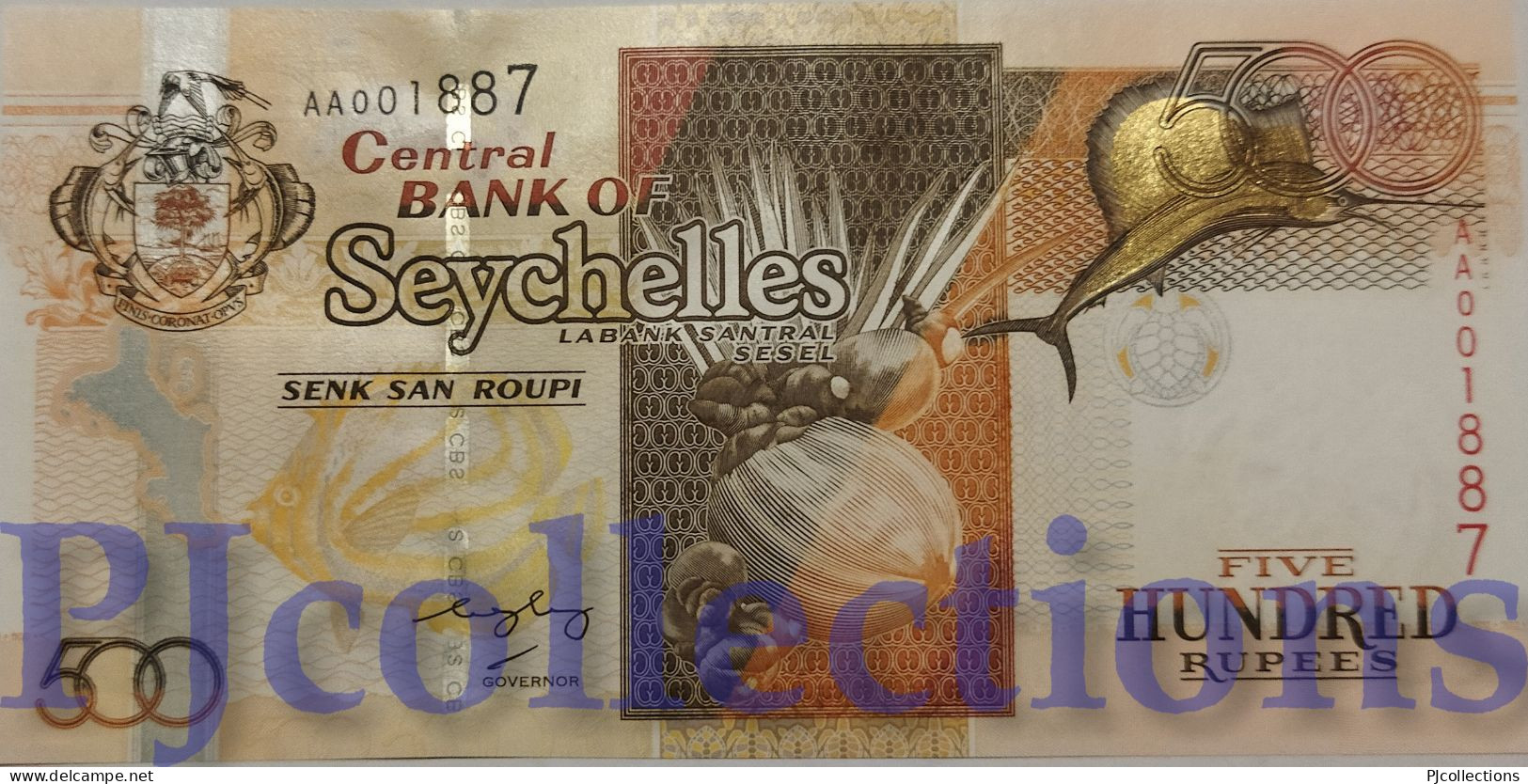 SEYCHELLES 500 RUPEES 2005 PICK 41 UNC LOW SERIAL NUMBER "AA001887" - Seychelles