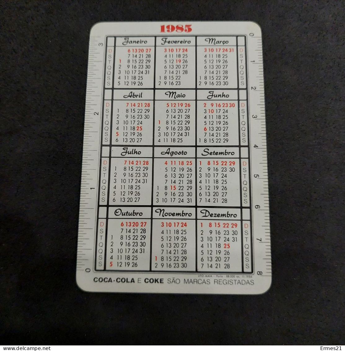 Calendarietto 1985. Coca Cola. Portoghese. Condizioni Eccellenti. Cartoncino. . - Petit Format : 1981-90