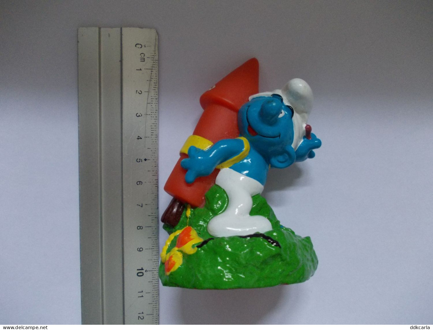 Grande / Grote Figurine Schtroumpf / Smurf Met Raket - Hoogte Ca 10cm Uitgave Peyo 1999 Bip N° 21 - Smurfs