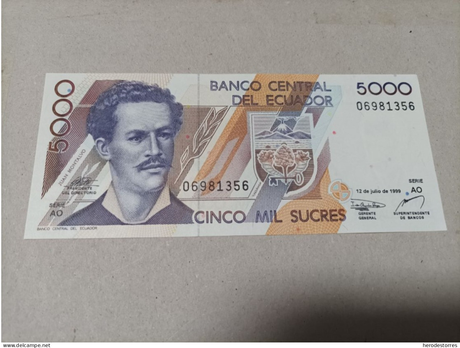 Billete De Ecuador De 5000 Sucres, Año 1999, UNC - Equateur