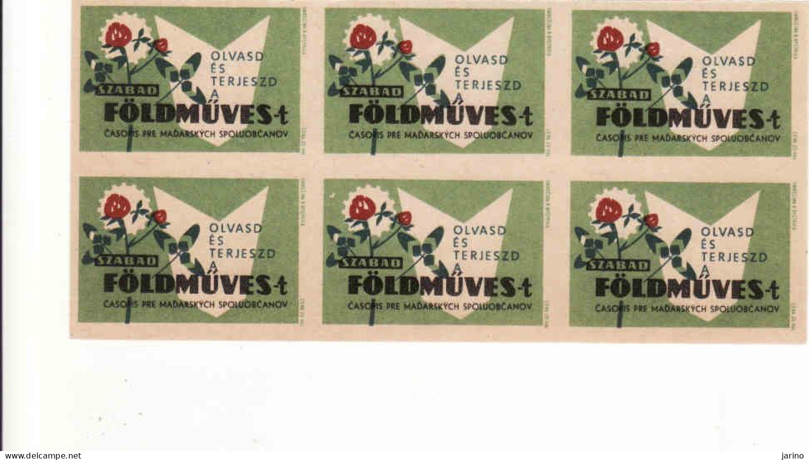 Slovakia - 6 Matchbox Labels, Szabad Foldmuves-t - Magazine For Fellow Hungarian Citizens - Boites D'allumettes - Etiquettes