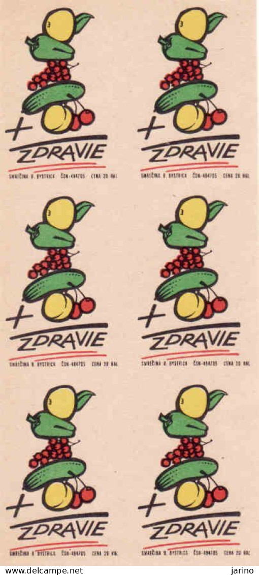 Slovakia - 6 Matchbox Labels, Fruits + Vegetables = Health - Boites D'allumettes - Etiquettes