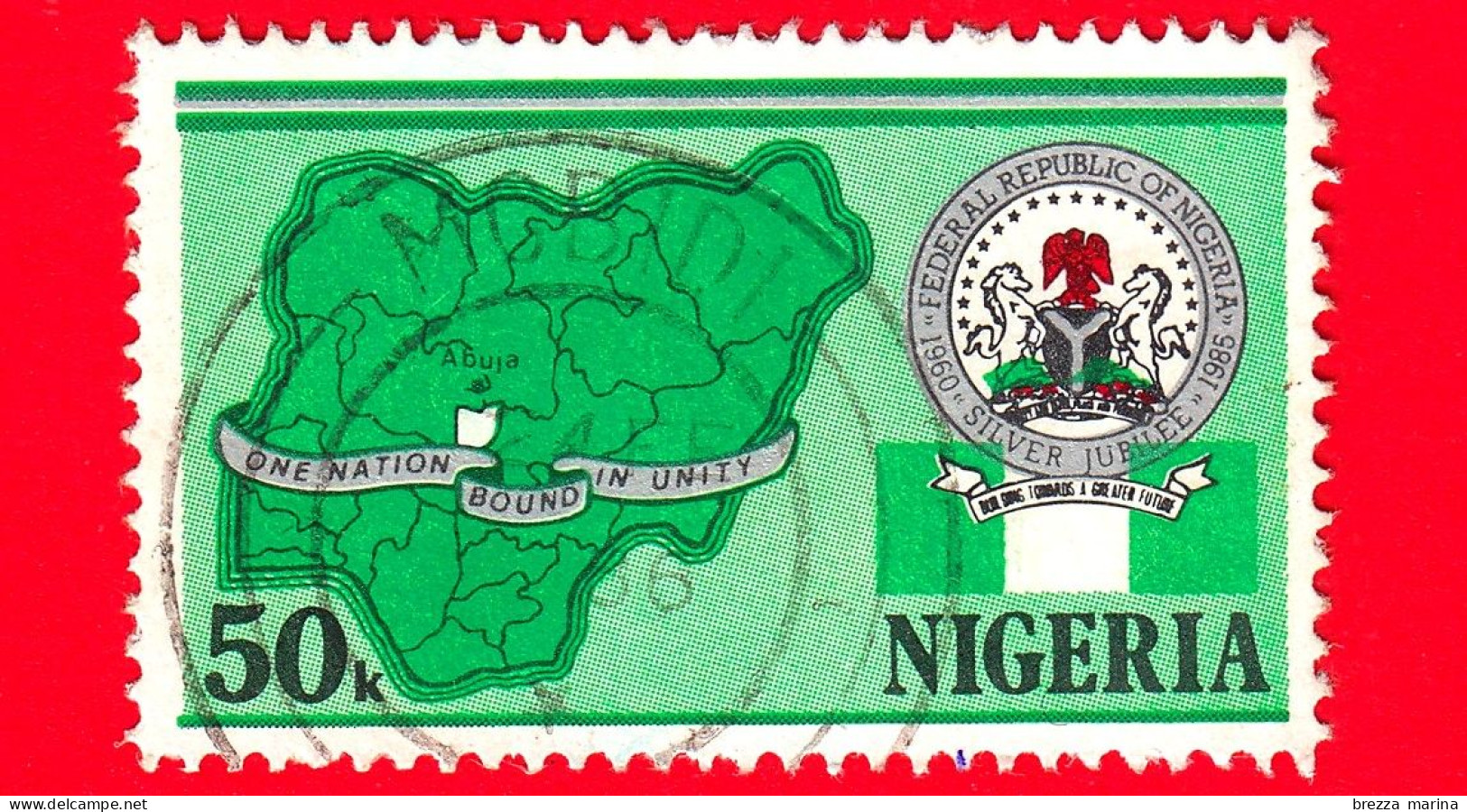 NIGERIA  - Usato - 1985 - 25° Anniversario Di Indipendenza - Mappa - 50 - Nigeria (1961-...)