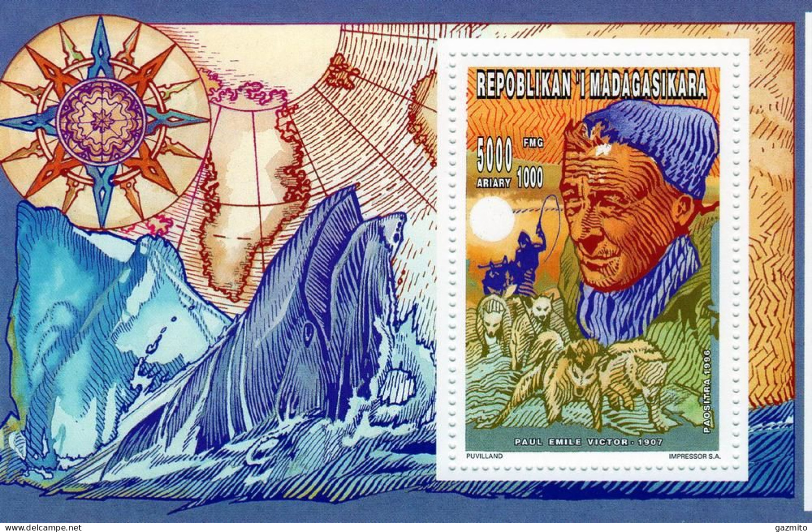 Madagascar 1996, Polar Exploration Paul Emile Victor, Whale, Map, Dogs, BF - Explorateurs & Célébrités Polaires