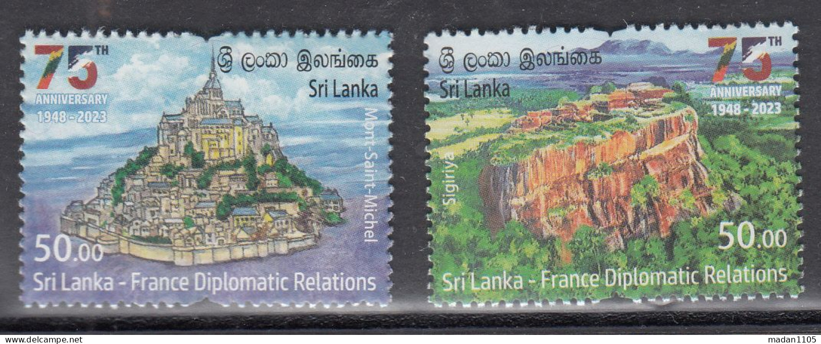 SRI LANKA  2023 Diplomatic Relations With FRANCE,set 2v, MNH - Sri Lanka (Ceylon) (1948-...)