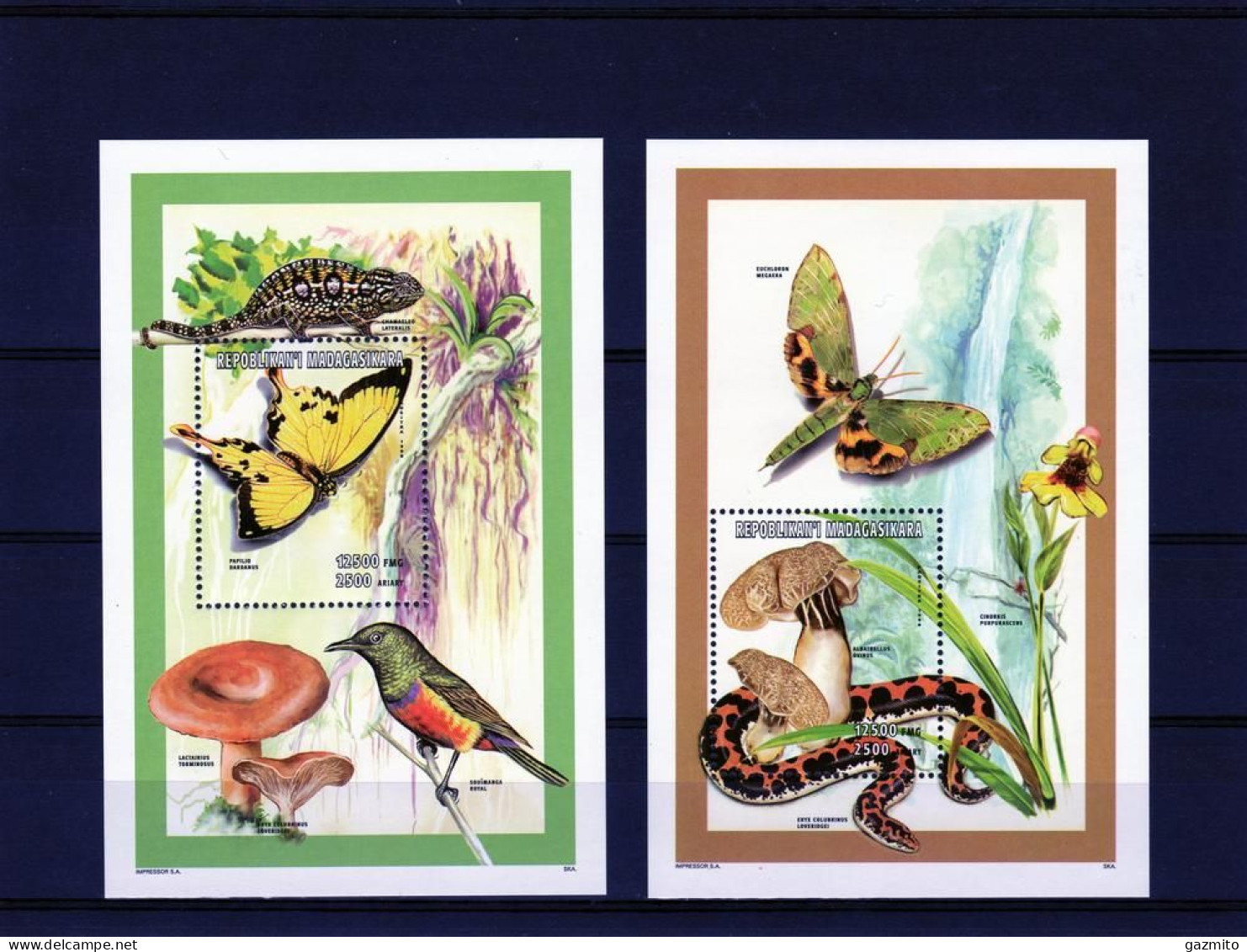 Madagascar 1998, Butterflies, Mushrooms, Snake, Bird, Camaleont, Orchid, 2BF - Serpents