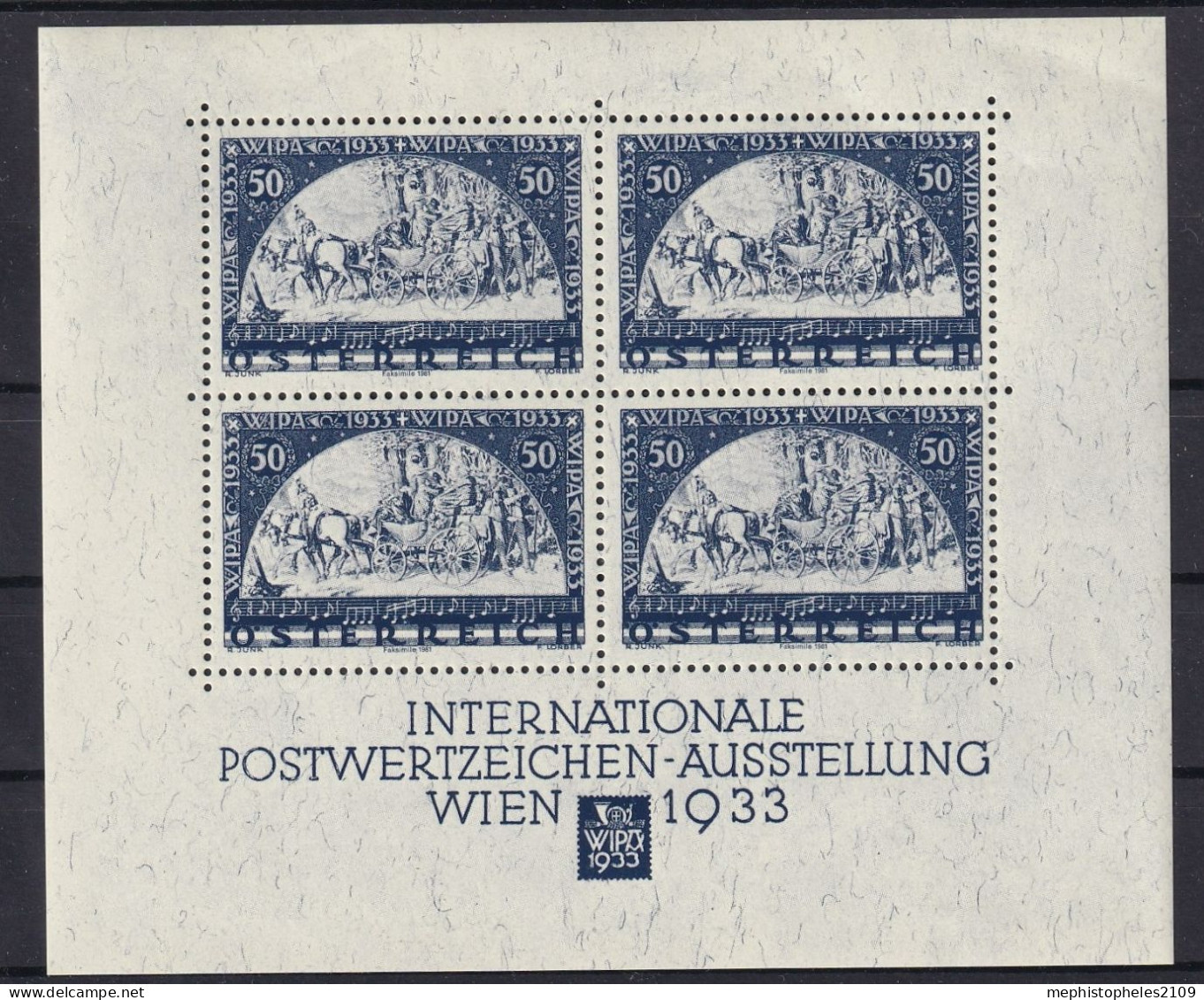 AUSTRIA (1933) - MNH - WIPA-Block - FAKSIMILE! - Nuovi