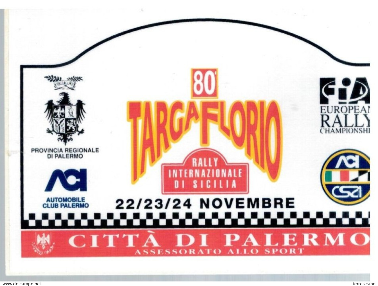 80 TARGA FLORIO 95 RALLY INTERNAZIONALE Placca Adesiva - Automobile - F1
