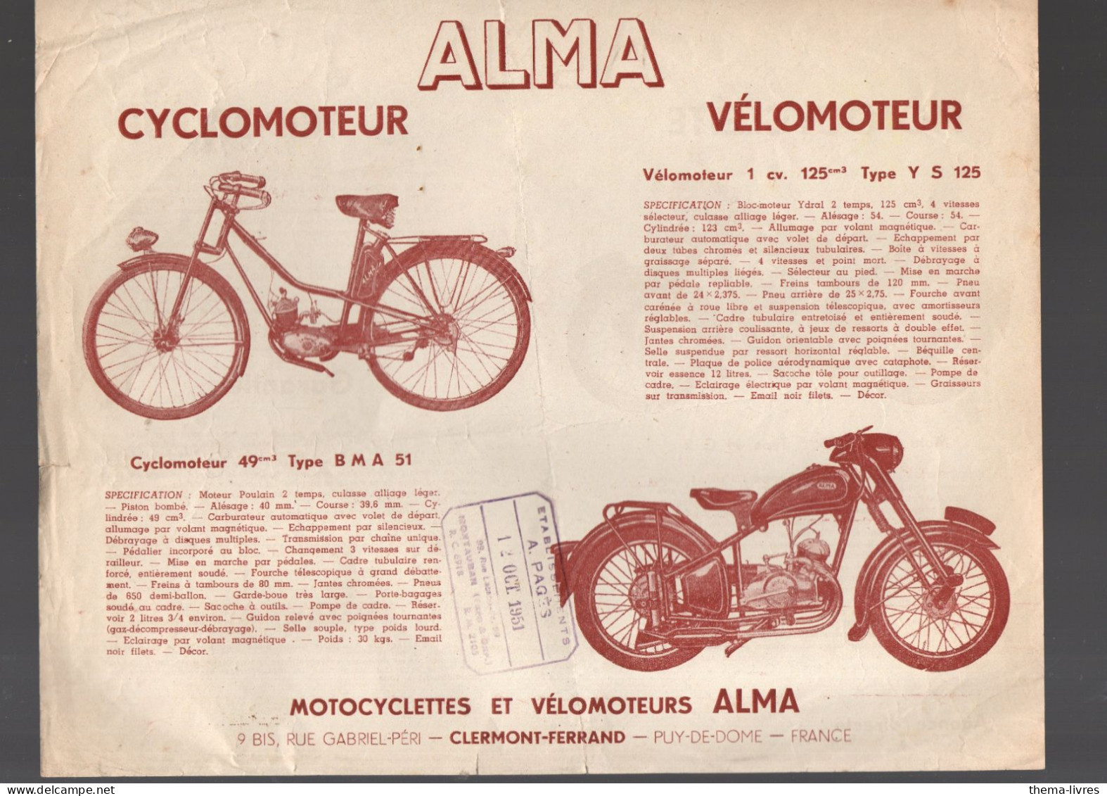 Clermont Ferrand  (63) Catalogue Circulaire   MOTO ALMA (PPP46385) - Motorfietsen