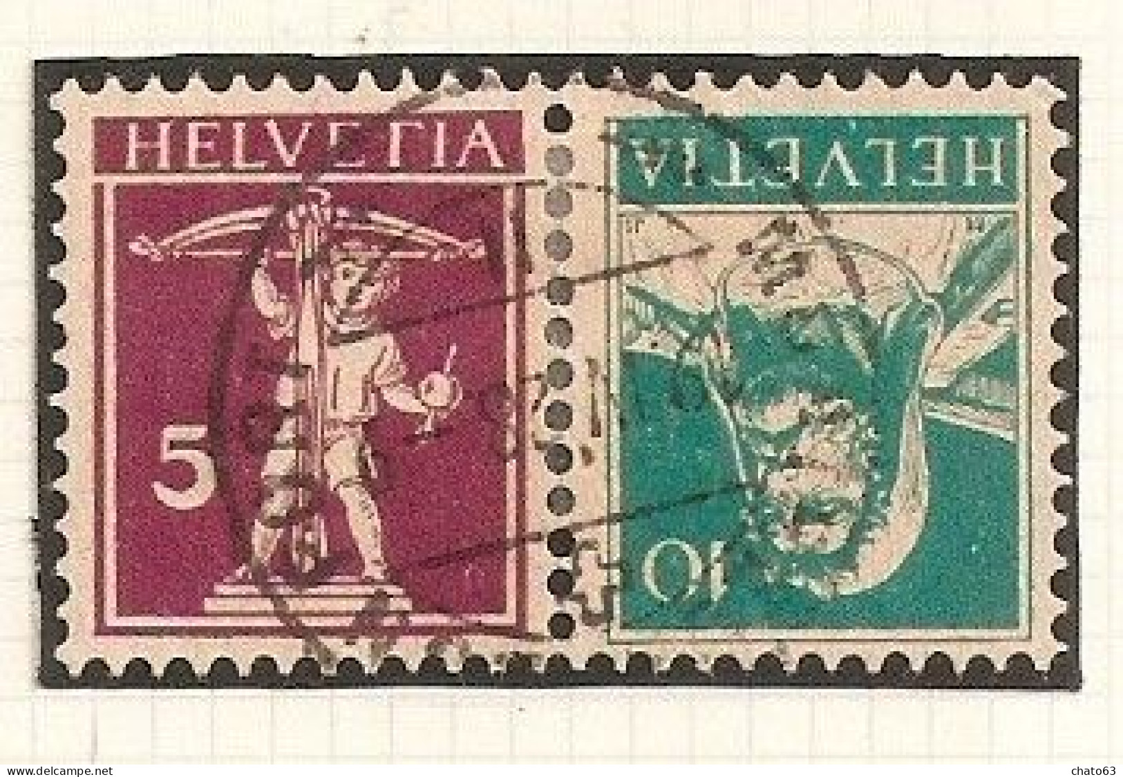 SUIZA. 1924-27. Tête-bêche . YT 198a. Violeta + Verde Azul - Tete Beche