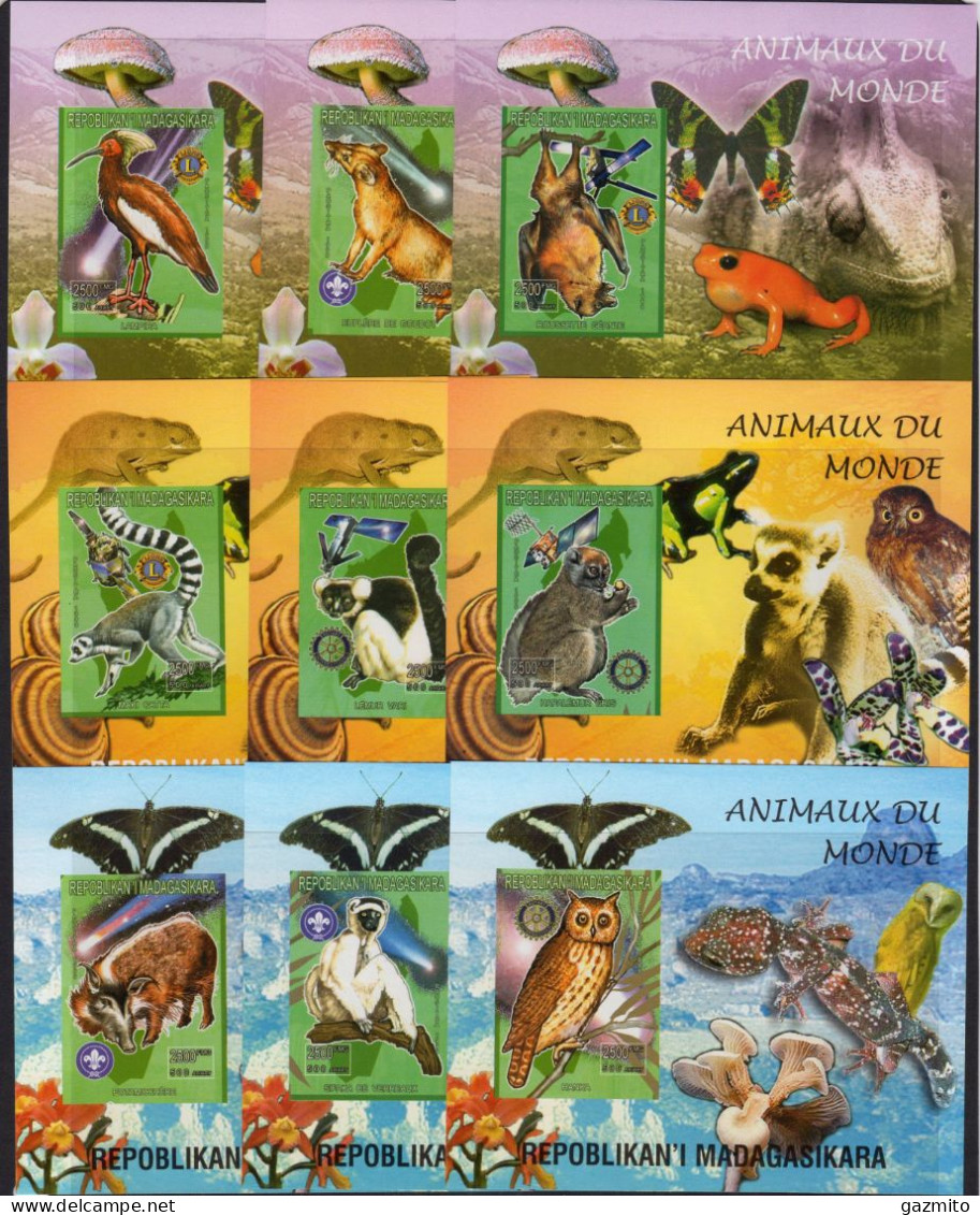 Madagascar 1999, Animals, Mushrooms, Monkey, Owl, Bat, Butterflies, Frog, Comet, Orchids, Rotary, Lions, 9BF IMPERFORATE - Fledermäuse