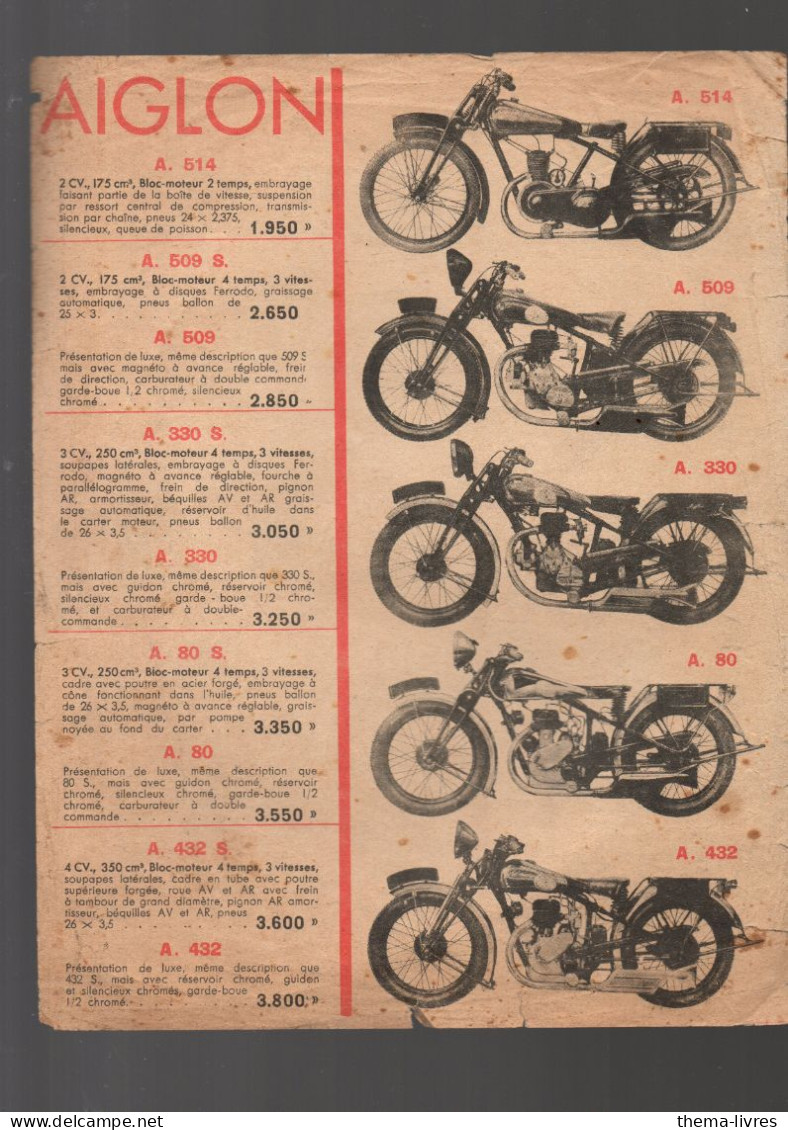 Mandeure (25 Doubs) Catalogue Circulaire  MOTOS  AIGLON   (PPP46386) - Motor Bikes