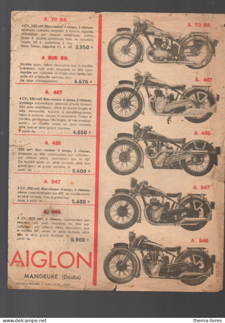 Mandeure (25 Doubs) Catalogue Circulaire  MOTOS  AIGLON   (PPP46386) - Moto