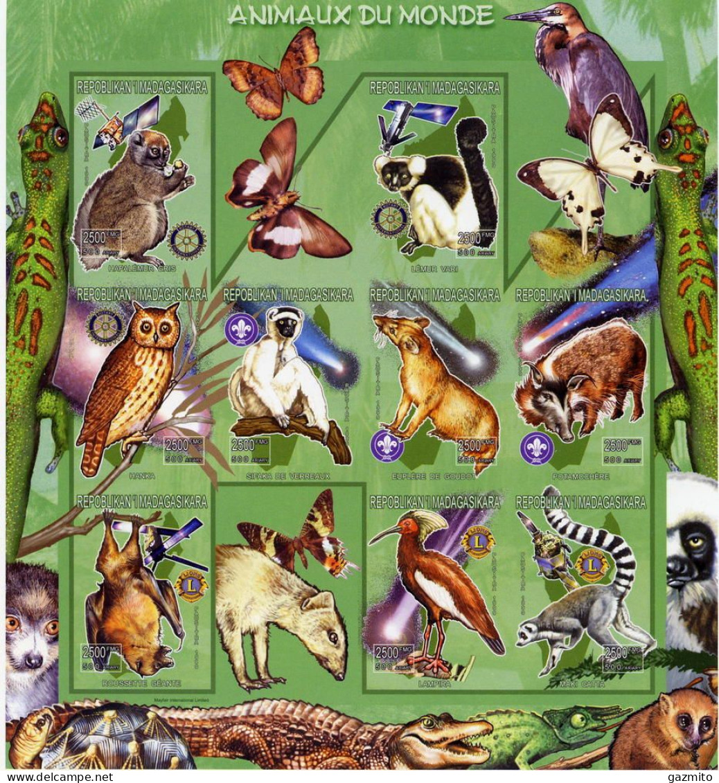 Madagascar 1999, Animals, Scout, Lions, Rotary, Owl, Bat, Butterflies, Satellite, Monkey, 9val In BF IMPERFORATED - Pipistrelli