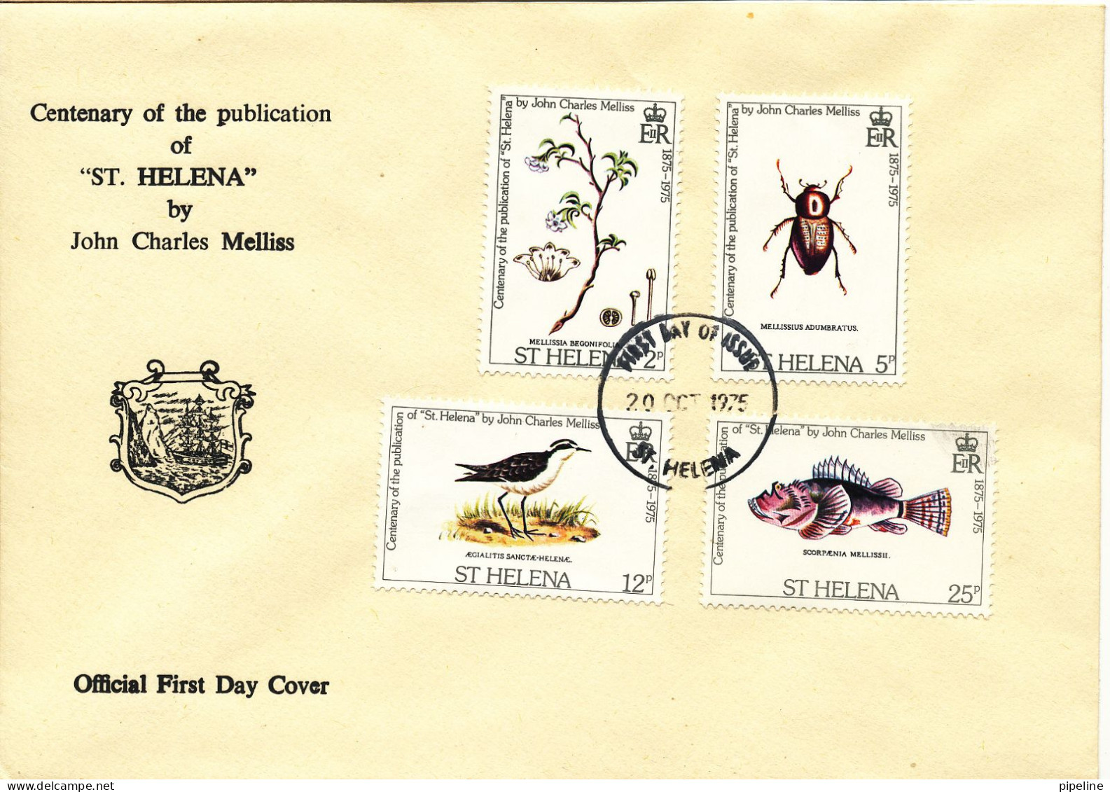 St. Helena FDC 20-10-1975 Complete Set Of 4 Centenary Of The Publication Of St. Helena By John Charles Melliss - Saint Helena Island