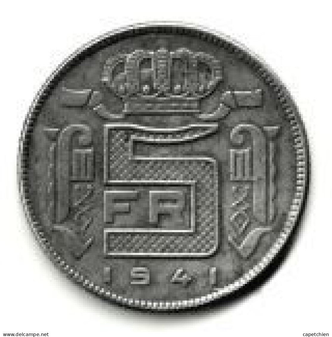 BELGIQUE / LEOPOLD III ROI DES BELGES / 5 FRANCS  / 1941 / ZINC / 5.87 G / 25 Mm - 5 Francs