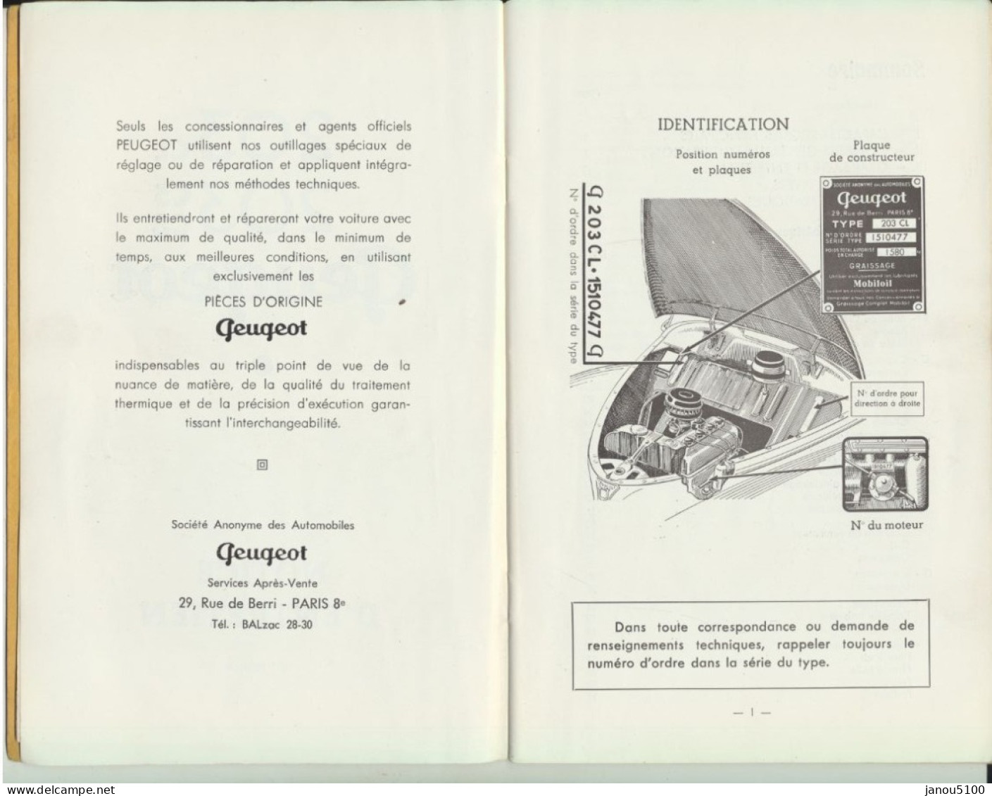 VIEUX PAPIERS   PLANS TECHNIQUES POUR   " VOITURES PEUGEOT  203 "      1955. - Machines