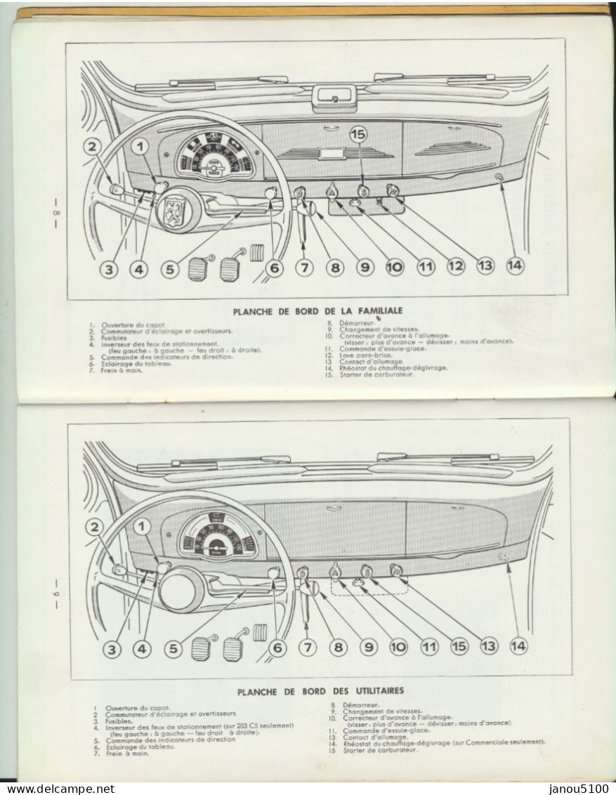 VIEUX PAPIERS   PLANS TECHNIQUES POUR   " VOITURES PEUGEOT  203 "      1955. - Tools