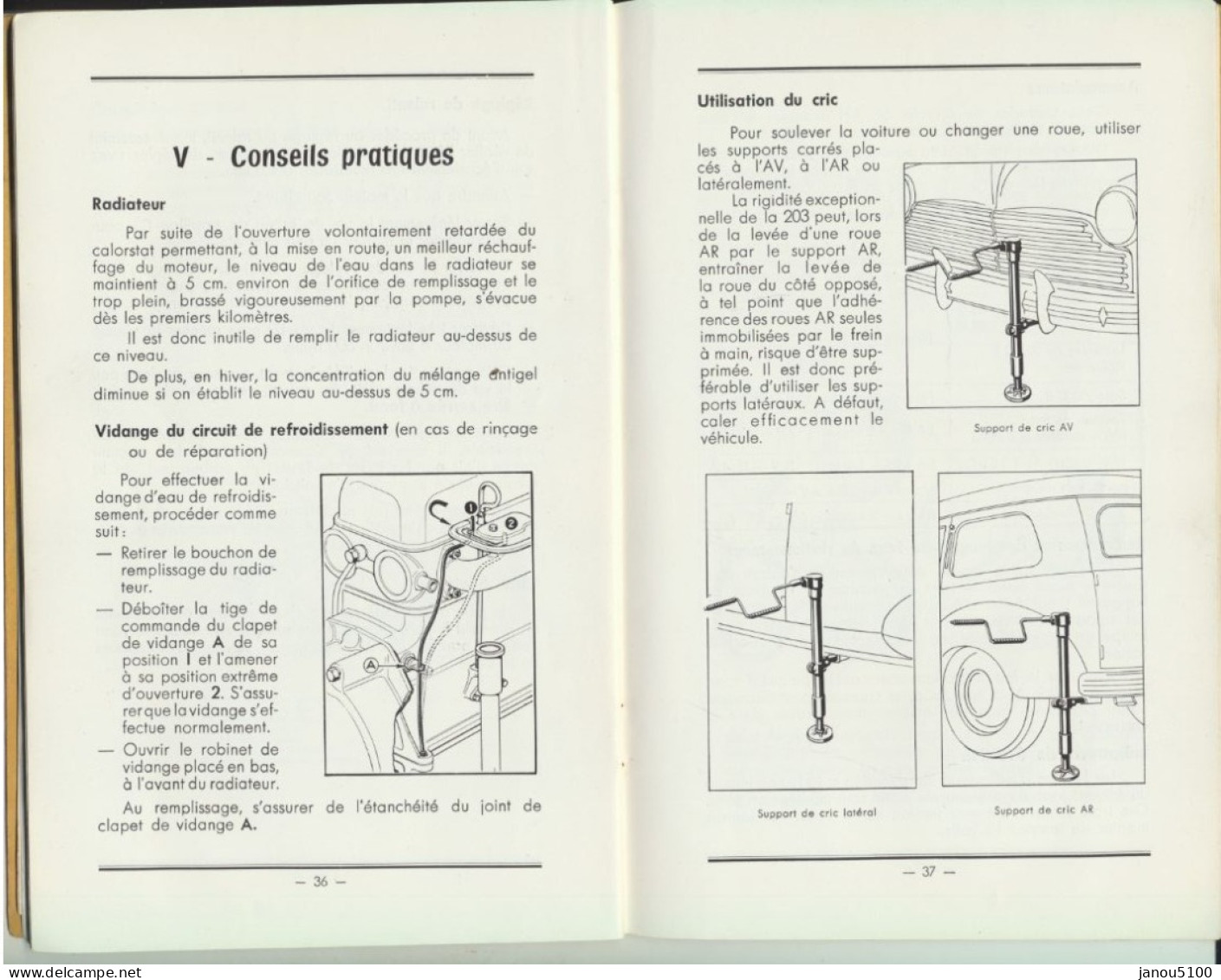 VIEUX PAPIERS   PLANS TECHNIQUES POUR   " VOITURES PEUGEOT  203 "      1955. - Tools