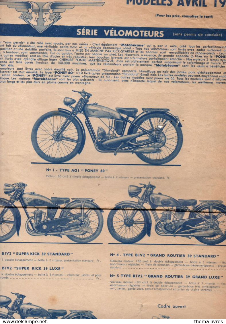 Pantin  Grand Catalogue Circulaire MOTOBECANE Modeles Avril 1939    (PPP46393) - Motorräder