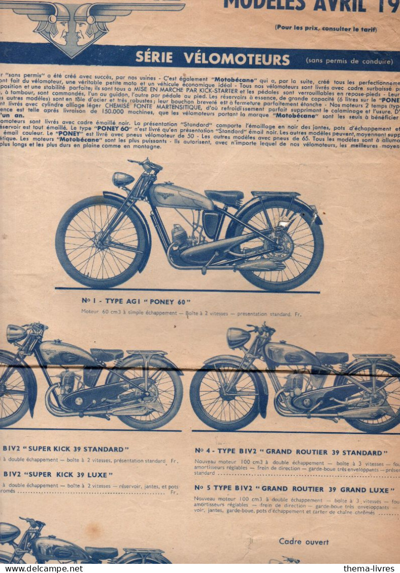 Pantin  Grand Catalogue Circulaire MOTOBECANE Modeles Avril 1939    (PPP46393) - Motos