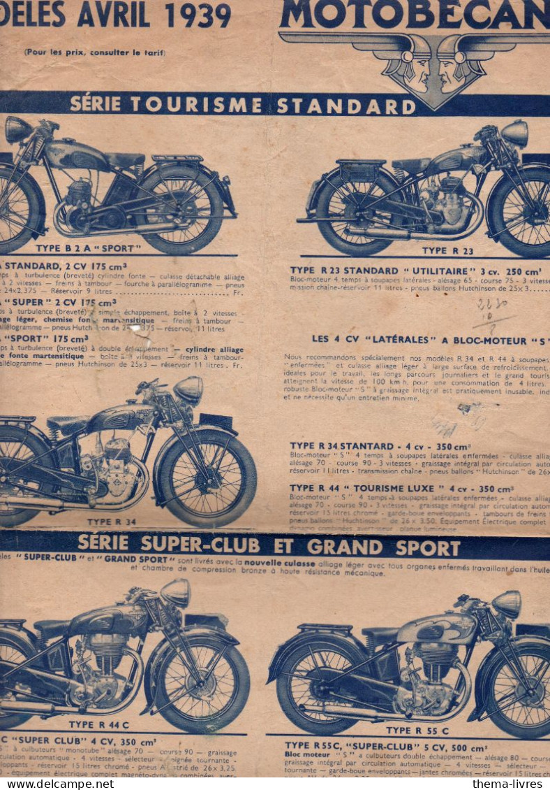 Pantin  Grand Catalogue Circulaire MOTOBECANE Modeles Avril 1939    (PPP46393) - Motor Bikes