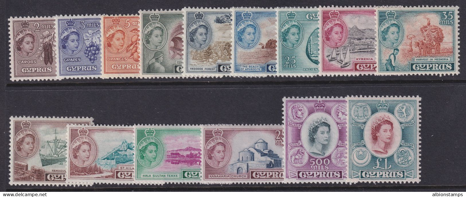 Cyprus, Scott 168-182 (SG 173-187), MLH - Chypre (...-1960)