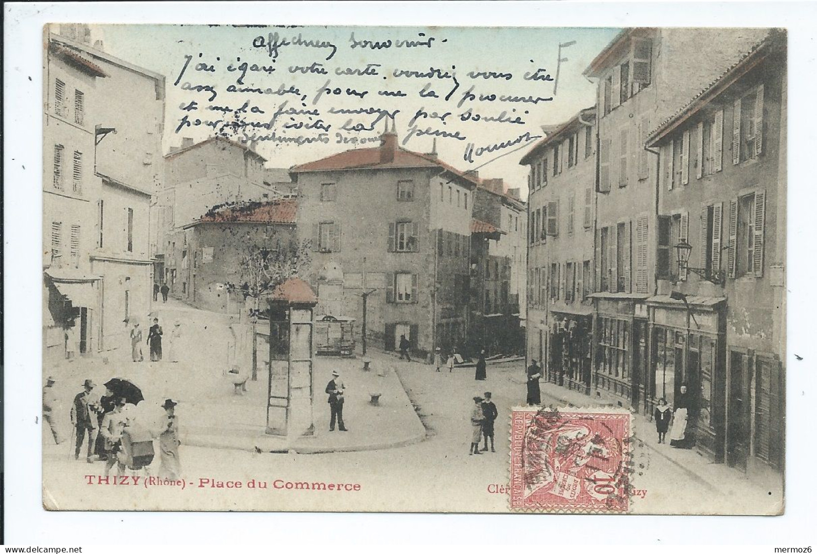 69 THIZY Place Du Commerce Précuseur Colorisée Animation 1903 - Thizy