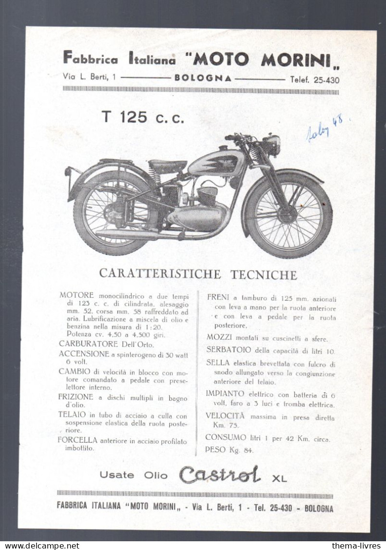 Bologna (Italie) Prospectus MOTOS  MORINI   (PPP46396) - Motos