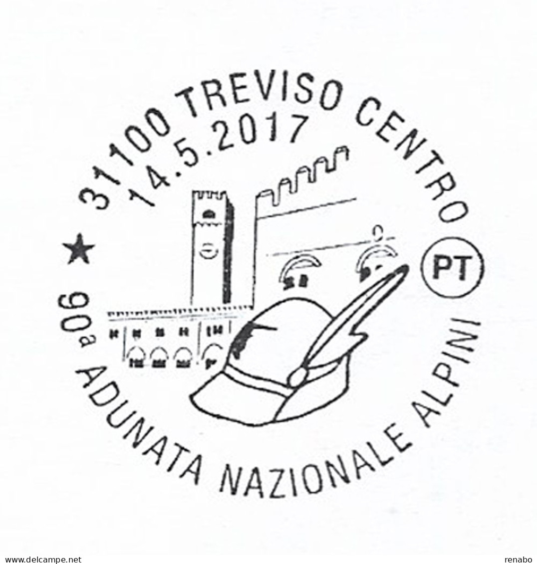 Italia 2017; “90° Adunata Nazionale Alpini A Treviso”, Posta1 Con Terzina Di Teresio Olivelli; Bordo Superiore D'angolo. - 2011-20: Poststempel