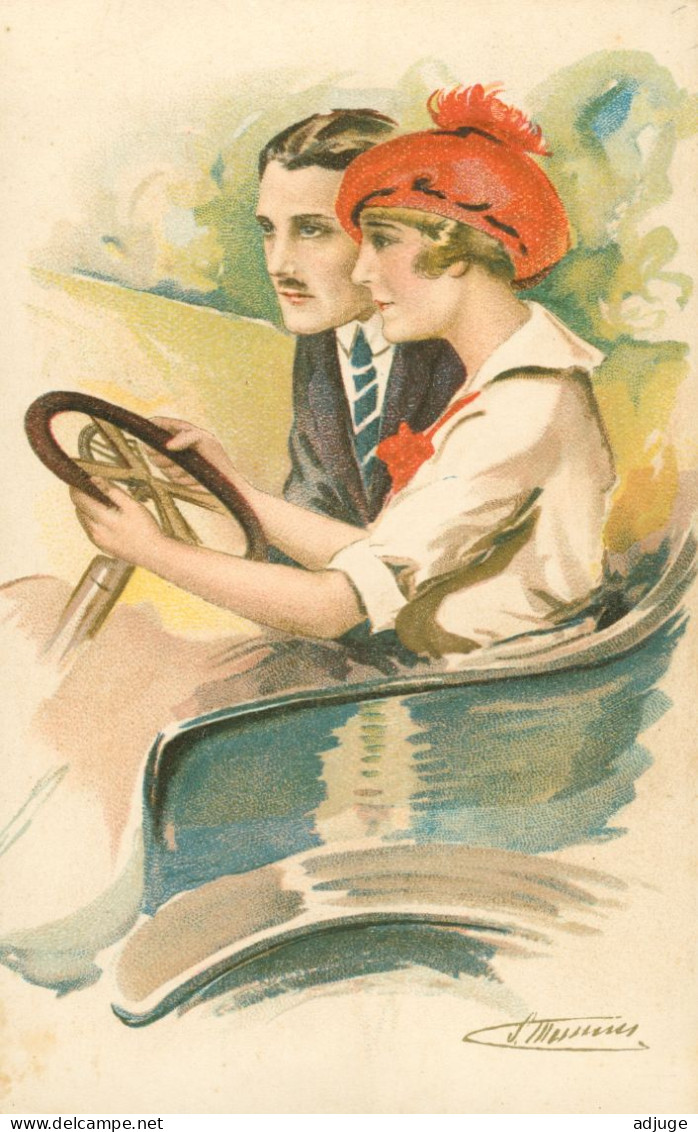 CPA- Illustrateur  Suzanne MEUNIER  " Amour, Délices...et Autos " Couple - Femme Au Volant- Série N° 49**  2 Scans* - Meunier, S.