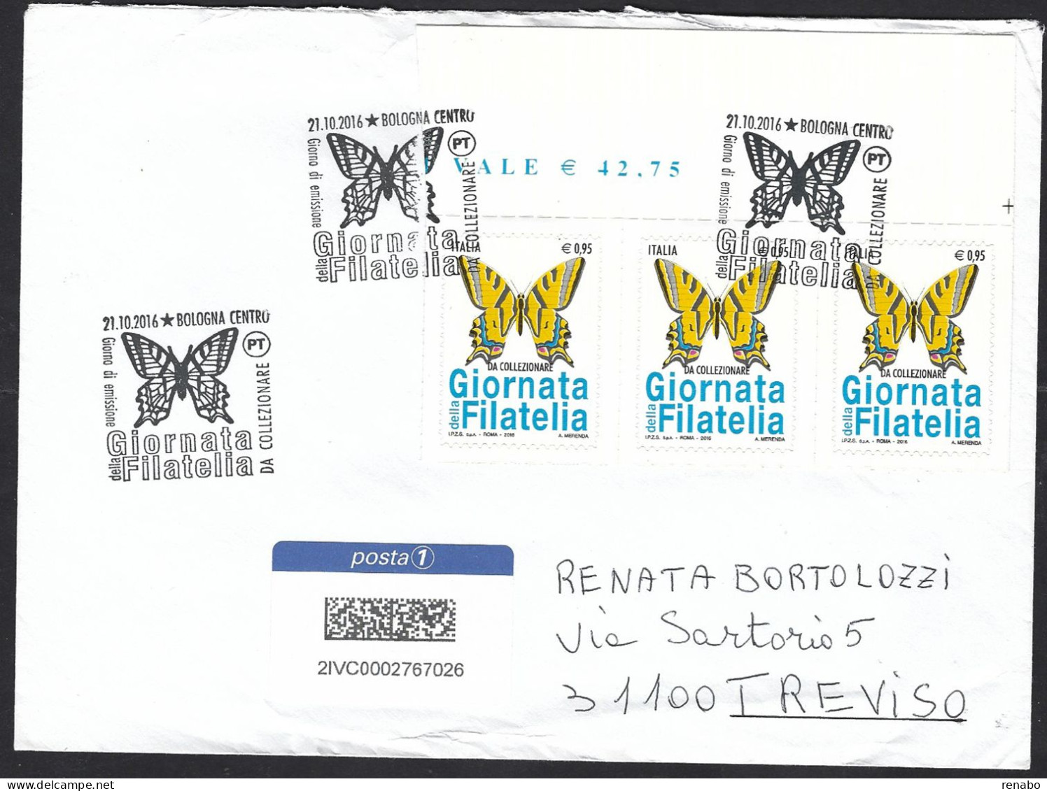 Italia 2016; FDC Con Annullo Speciale, Posta1 Con Terzina Di Giornata Filatelia; Bordo Superiore Con Angolo. - 2011-20: Storia Postale