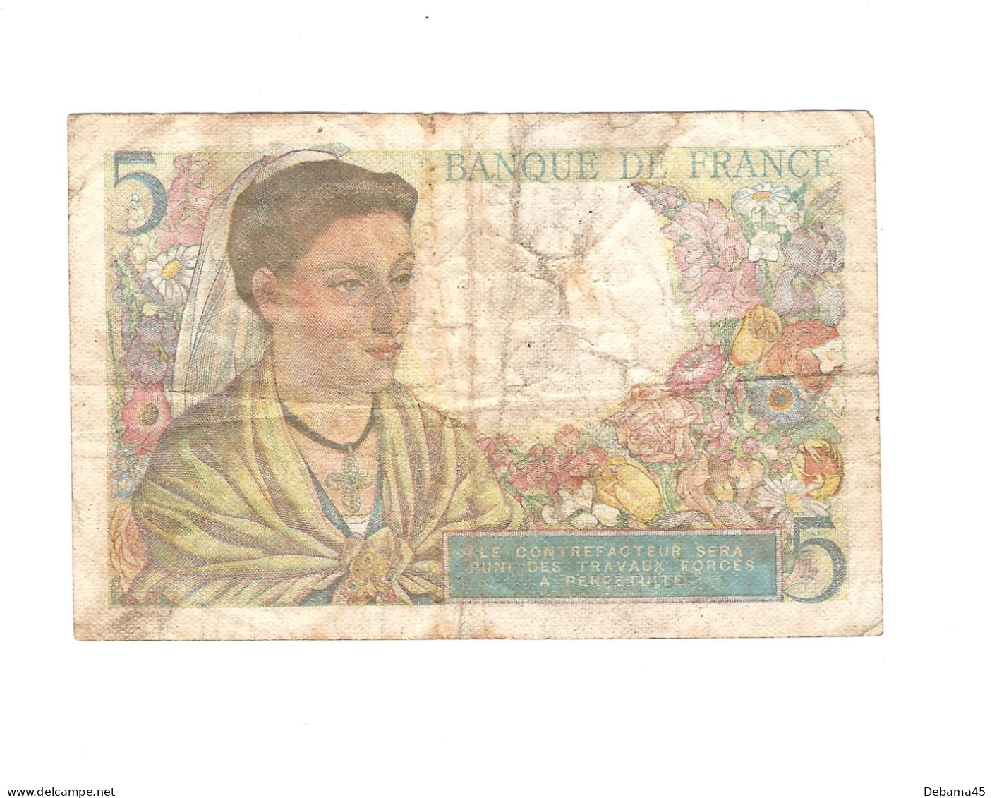 ALB/ France : 5 Francs BERGER - 23/12/1943 - 2 Trous D'épingle, Pliures - 5 F 1943-1947 ''Berger''