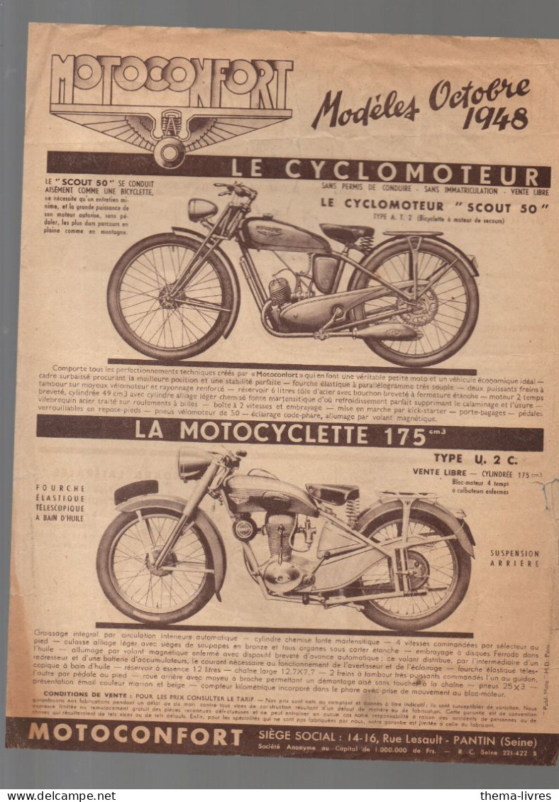 (moto) Circulaire MOTOCONFORT Octobre 1948  (PPP46397) - Motos