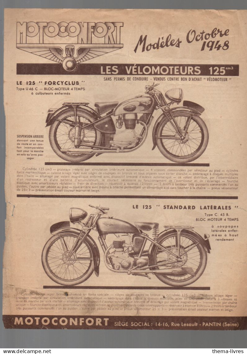 (moto) Circulaire MOTOCONFORT Octobre 1948  (PPP46397) - Motorräder