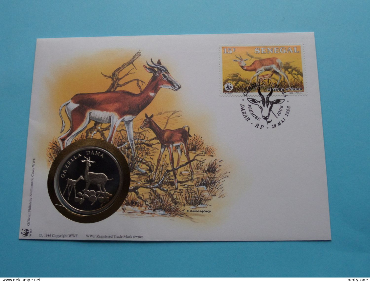 SENEGALGazella Dama WWF 1986 ( Stamp Dakar 1986 ) Numisbrief ( Zie/See Scans ) Numismatic Cover WWF ! - Altri & Non Classificati