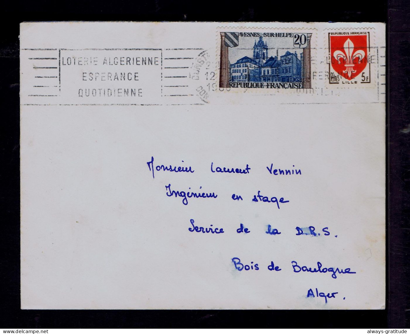 Sp10366 FRANCE "loterie Algerienne -esperance Quotidienne" Savings Games Jeux Cultures Costumes Mailed Bois De Boulogne - Unclassified