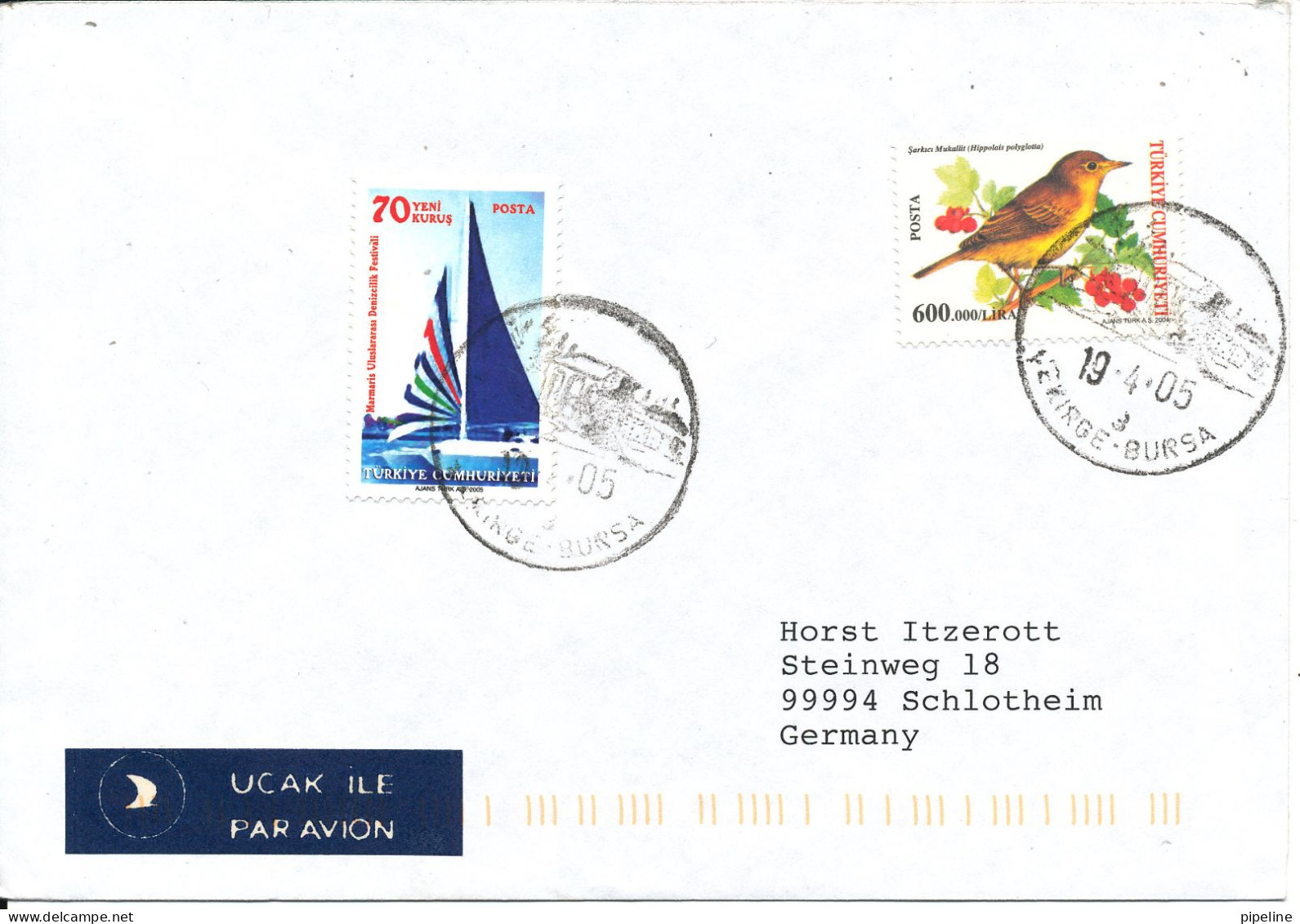 Turkey Cover Sent Air Mail To Germany 19-4-2005 Topic Stamps - Brieven En Documenten