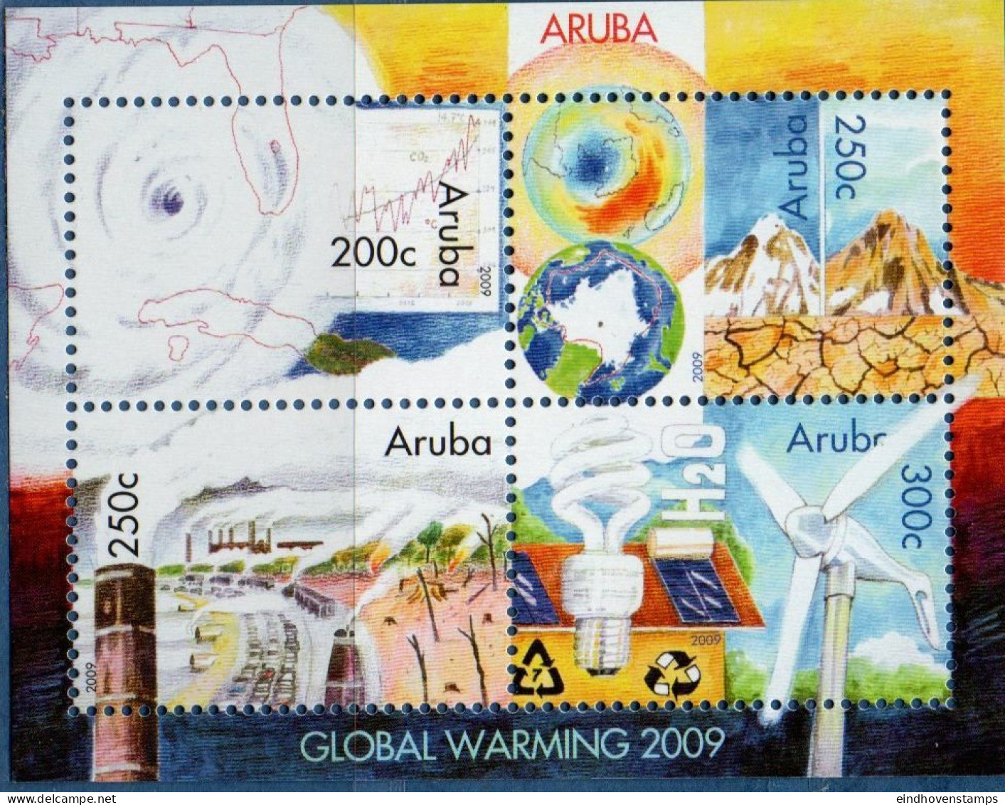 Dutch Antilles 2009 Climate Change Block Issue MNH Ar 09-04 Earth Warming, Hurricane, Dessication - Environment & Climate Protection