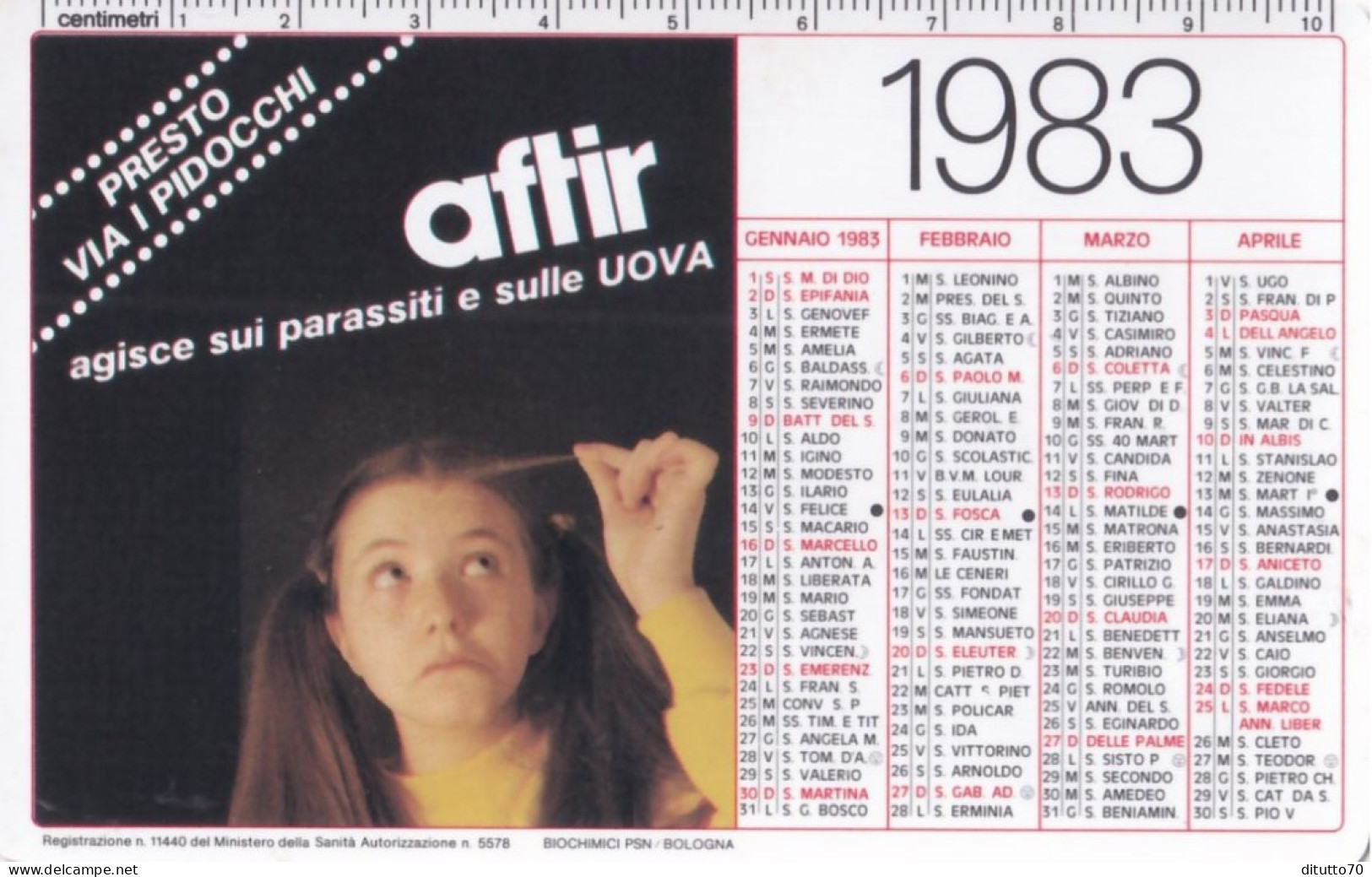 Calendarietto - Aftir - Derma Biochimici Psn - Bologna - Anno 1983 - Petit Format : 1981-90