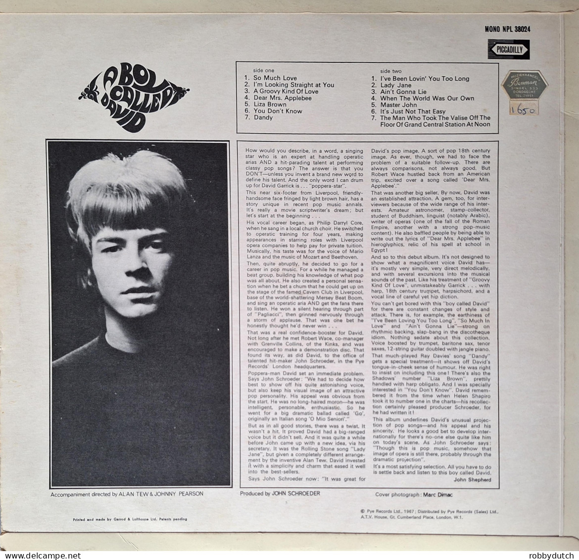 * LP *  DAVID GARRICK - A BOY CALLED DAVID (Holland 1967) - Disco & Pop