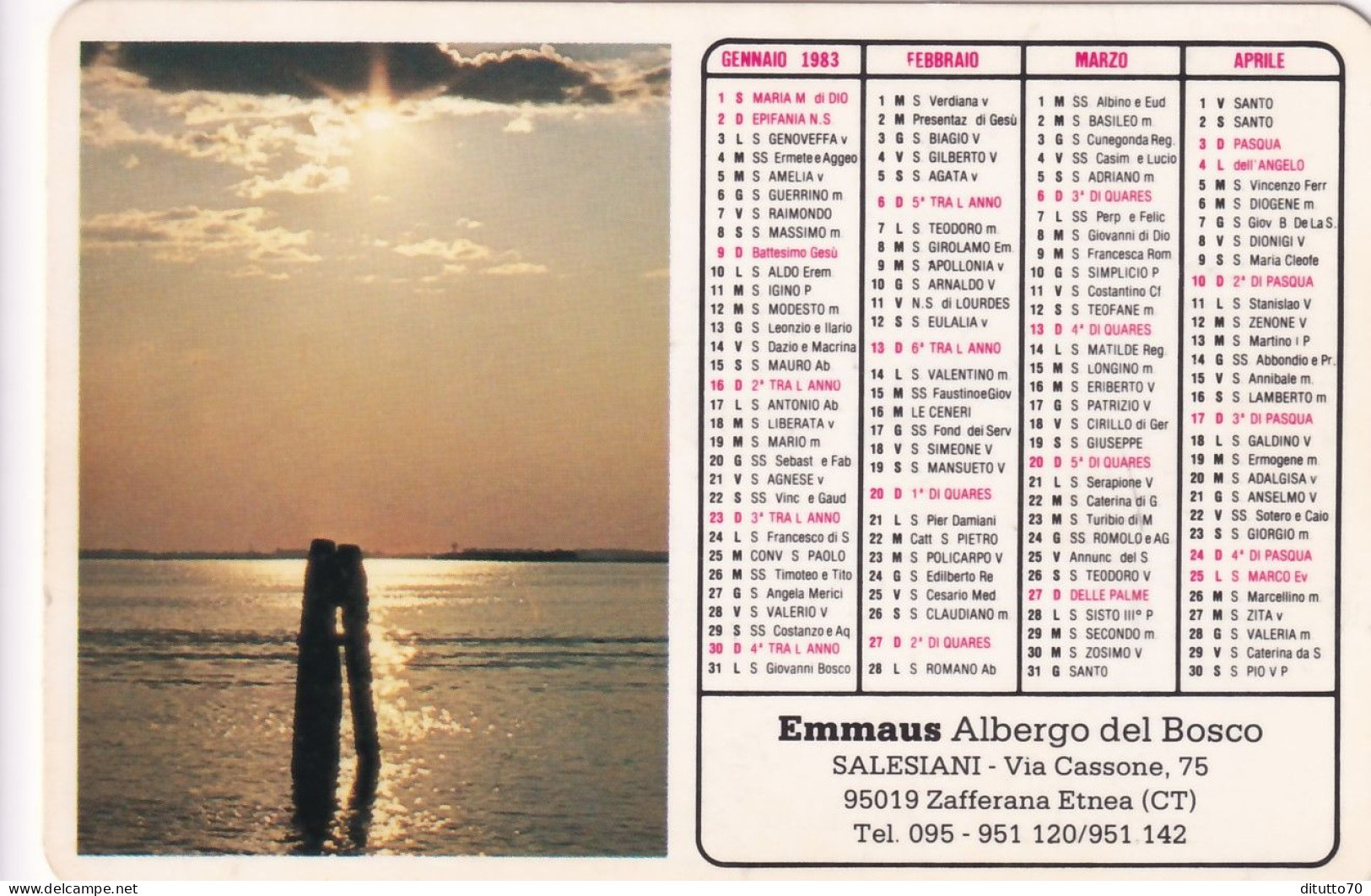 Calendarietto - Ammaus - Albergo Del Bosco Salesiani - Zafferana Etnea - Catania - Anno 1983 - Petit Format : 1981-90