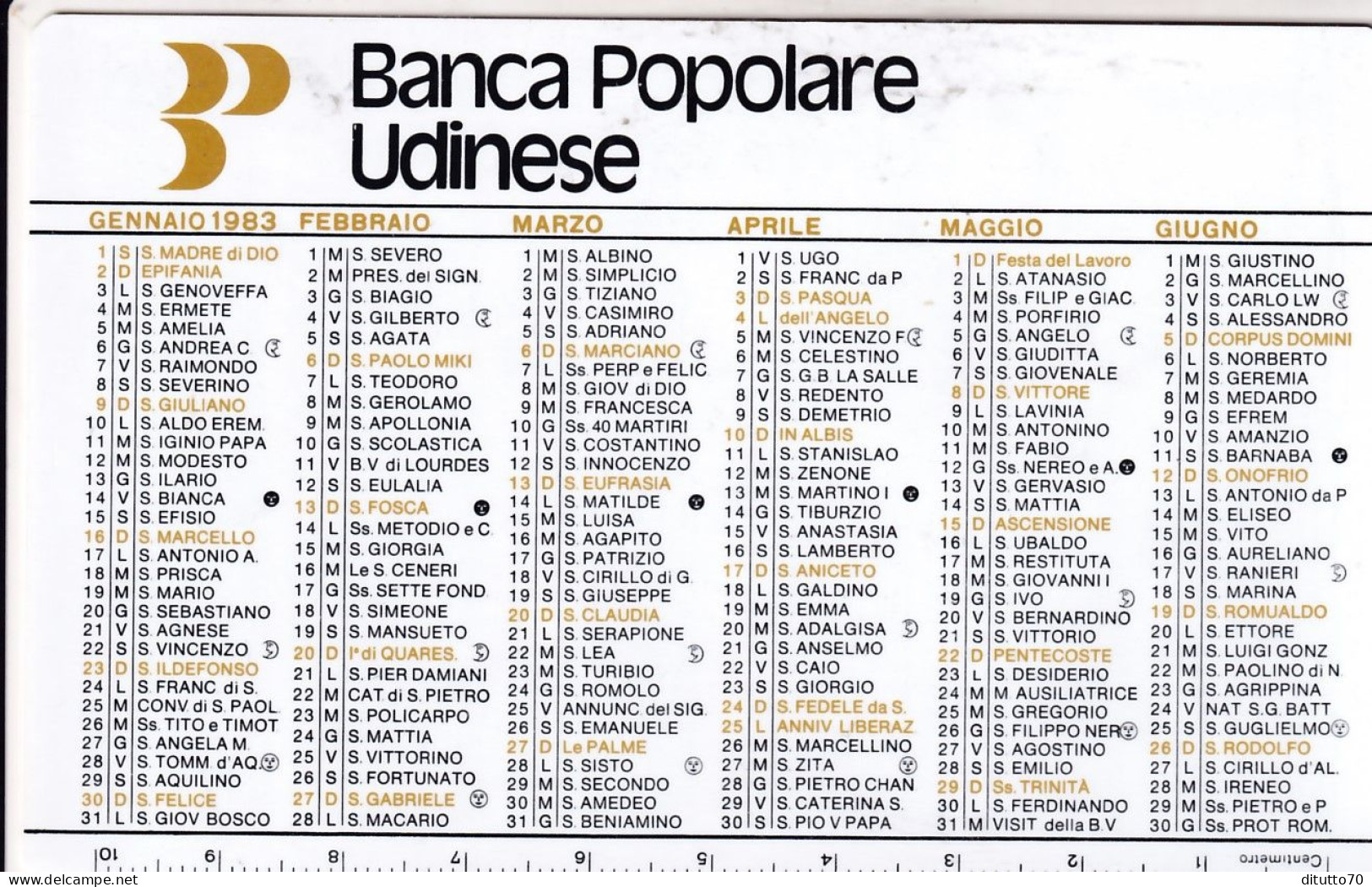 Calendarietto - Banca Popolare Udinese - Anno 1983 - Petit Format : 1981-90