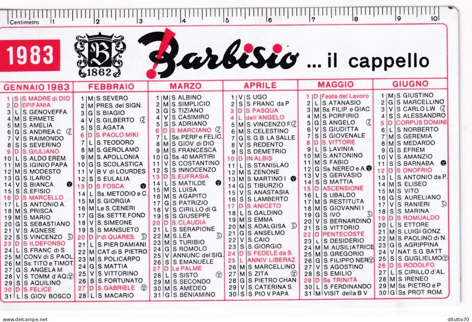 Calendarietto - Batbisio Il Cappello - Anno 1983 - Petit Format : 1981-90