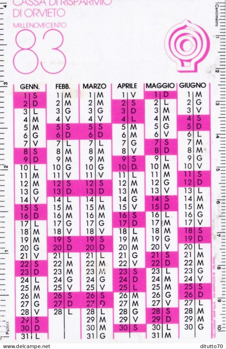 Calendarietto - Cassa Di Risparmio Di Orvieto - Anno 1983 - Petit Format : 1981-90